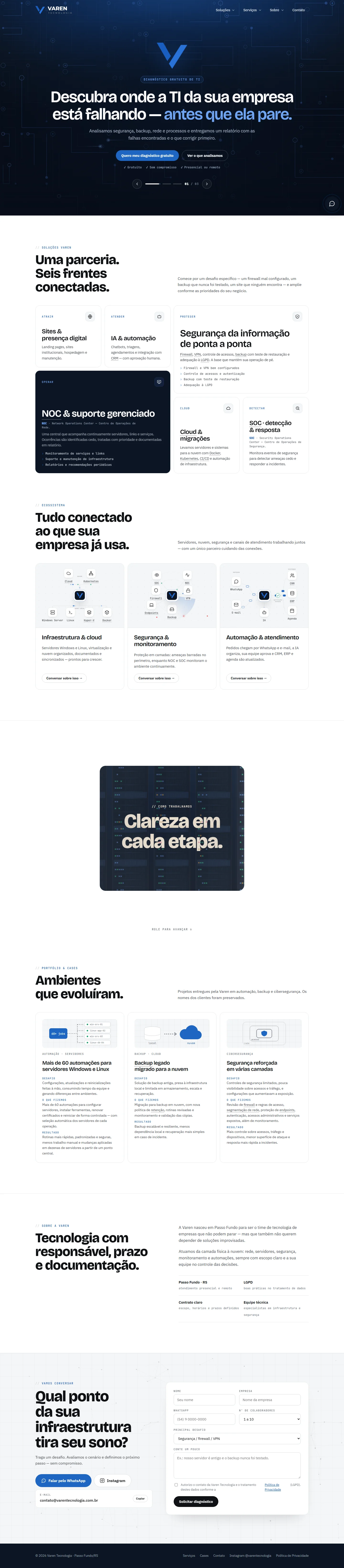 Projeto Varen Tecnologia — Site institucional, identidade visual e assistente de diagnóstico